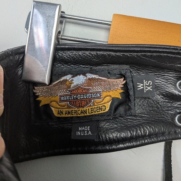 HARLEY DAVIDSON Black Leather Vintage Made In USA Chaps Size XS Women - Picture 10 of 15